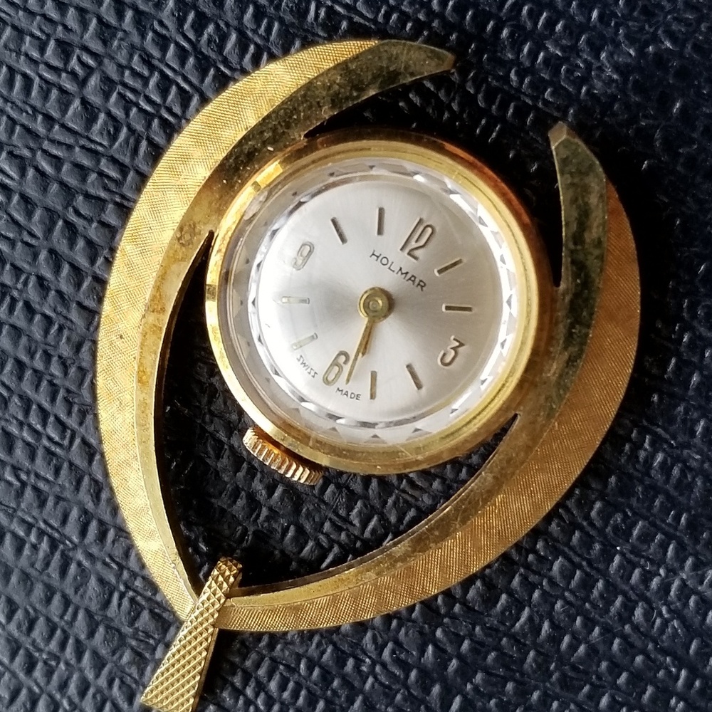 Vintage Swiss Holmar Watch Pendant Goldtone.